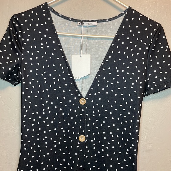 Zara Polka Dots Black Midi Dress Size Small - Picture 4 of 5